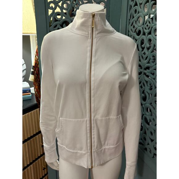 Lilly Pulitzer White French Terry Zip Front Jacket-Pockets-Resort-Coastal-Size M - Picture 1 of 8